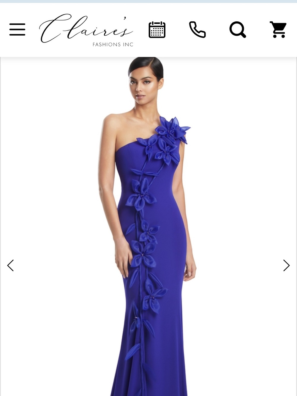 Alexander by Daymore #3208 One-Shoulder Sapphire Floral Appliqué Evening Gown -